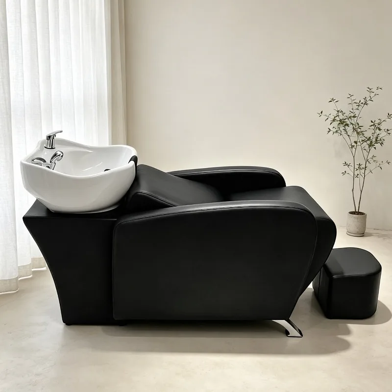 Fashion Hairdresser Commercial Ceramic Basin Sponge Water Bed Simple Barber Shop Half-lying Light Luxury Hair Shampoo Chair