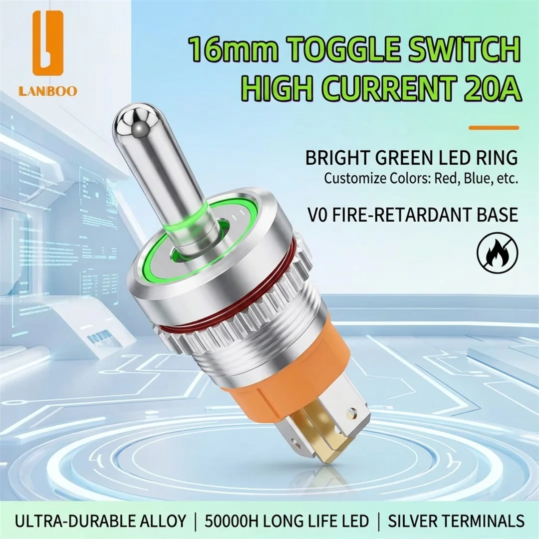 LANBOO 16MM Hochstrom-Kippschalter 16A Oxidiert Schwarz Verfügbar 1NO1NC LED 2 3 Positionen 5-24V 220V