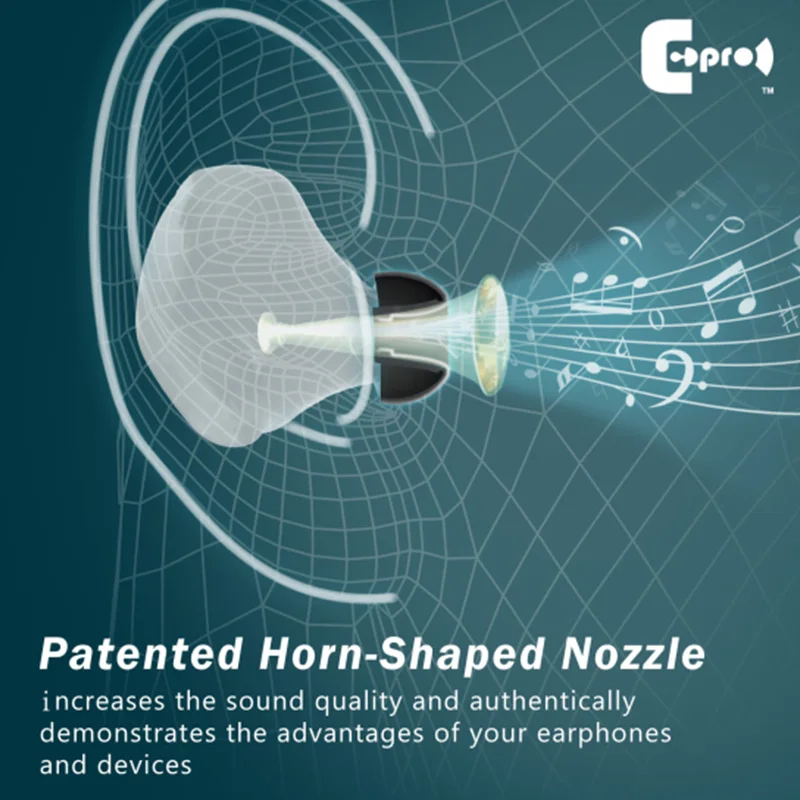 3 أزواج من سماعات الأذن المصنوعة من السيليكون المطلية على شكل قرن مقاس 3.7 مم من ePro EP00 لسماعات الأذن /IEM (حزمة بسيطة)