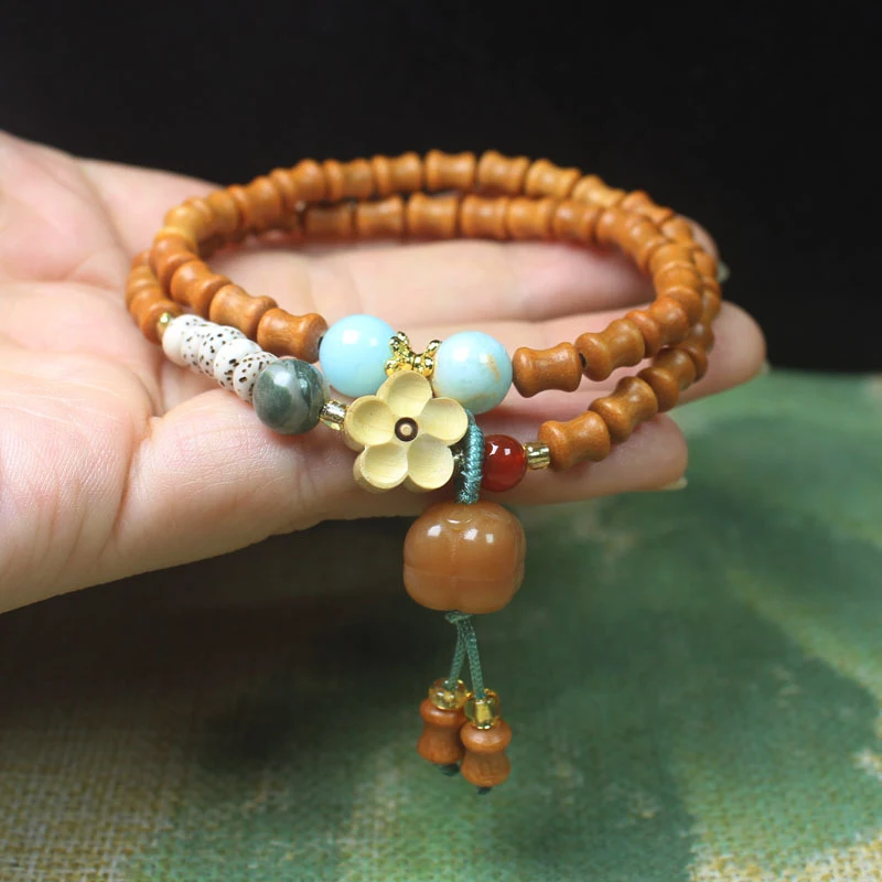 Sandalwood bamboo knot double-loop bracelet with 