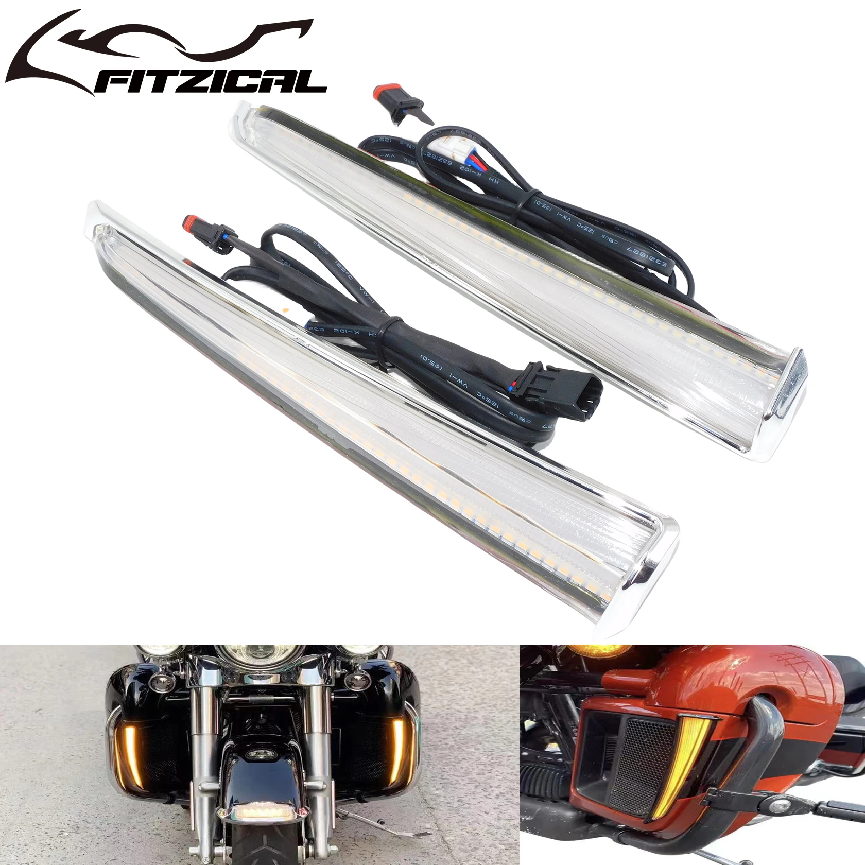 Motorcycle Chrome  Lower Fairing LED Lights Turn Signal Running Lamp For Harley Touring Electra Glide Ultra Classic FLHTCU 14-Up