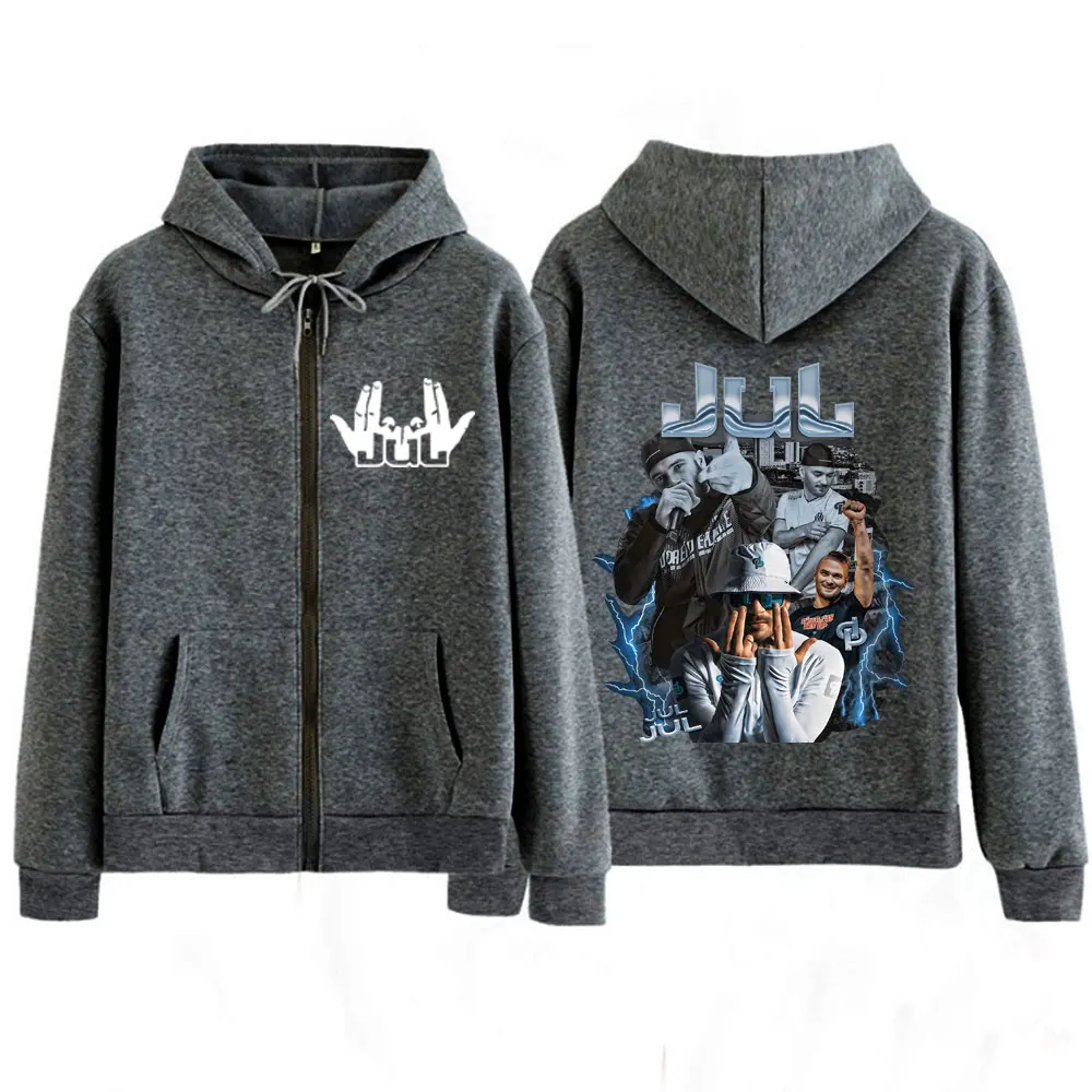 Rapper francese Jul Tour 2025 Nuovo album Felpa con cappuccio con cerniera moda fronte-retro Felpa con cappuccio Hip Hop Giacca da uomo donna Felpa con cappuccio casual oversize
