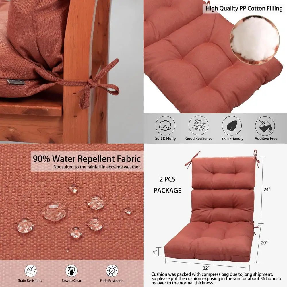 

Set of 2 Waterproof High Back Chair Cushions for Indoor/Outdoor Use - Coral