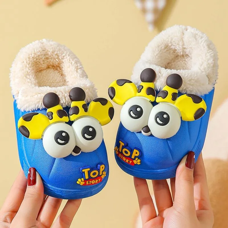 مقاوم للماء زلة مقاومة الفتيات الشتاء نعال من القطن صوف مبطن أفخم شبشب منزل للأطفال دافئ دافئ المنزل الأحذية