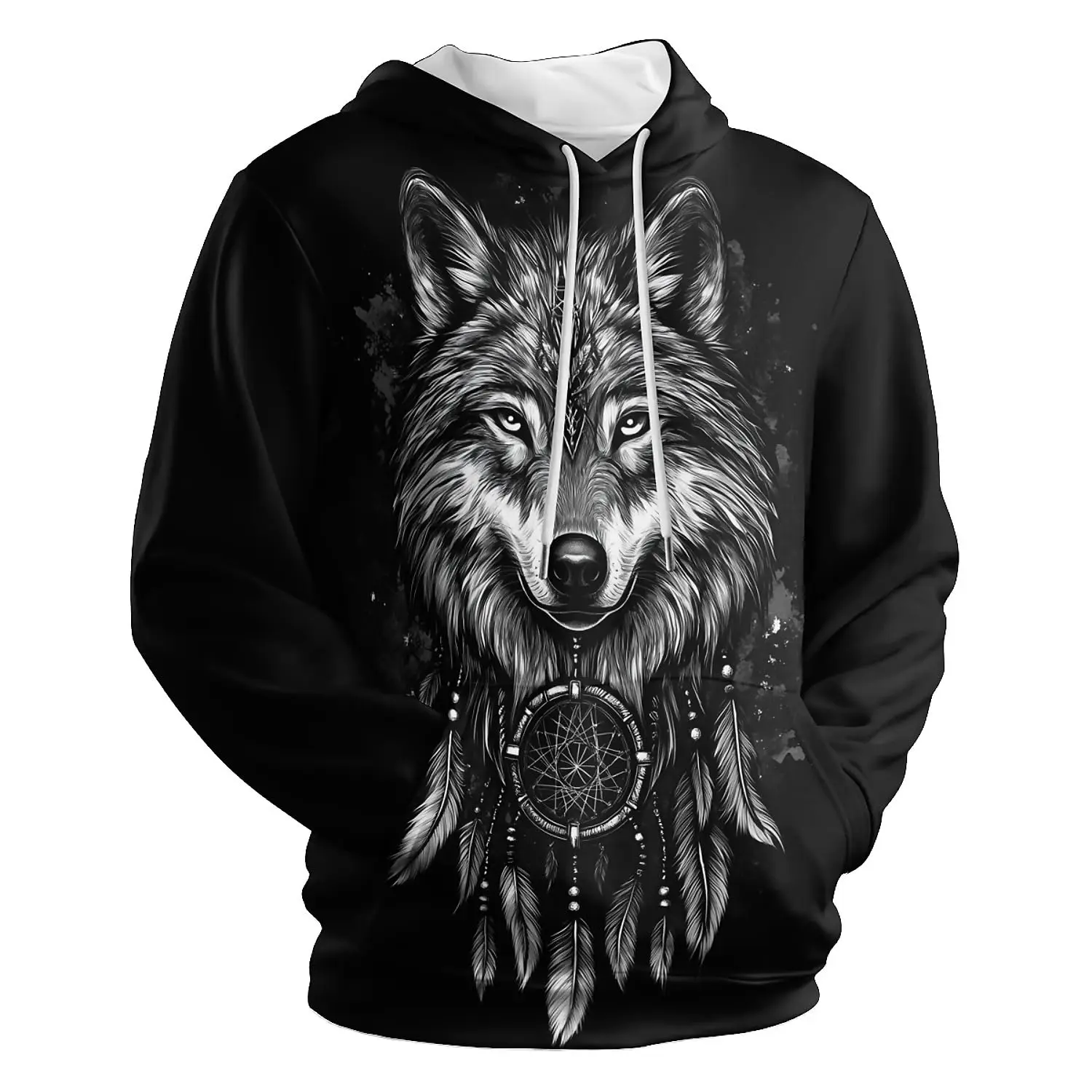 

Толстовки Amasnay Blue Flame Wolf, пуловер с 3D принтом и графическим принтом, толстовка с капюшоном и большими карманами, 2026