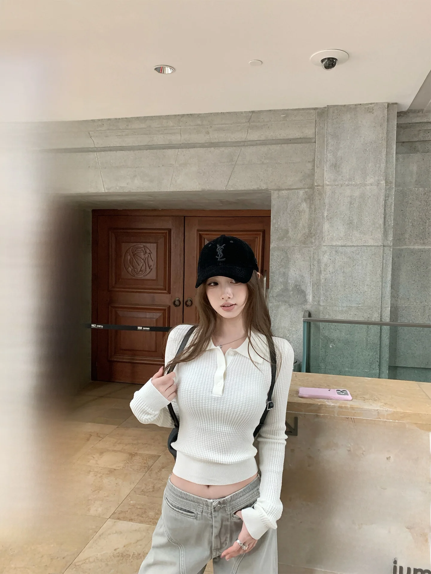 

Slimming Neck Base Shirt Walnut Cocoa High School Student Waffle Grid Autumn Winter Inner Wear Soft Polyester Fiber