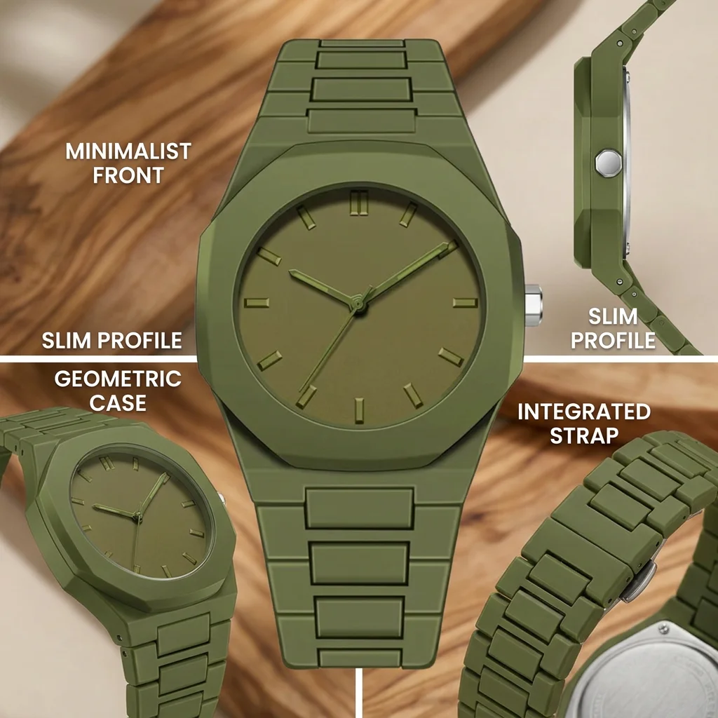 1Pcs Women's Green Dial Silicone Strap Vintage Fashion Classic Fashion Details Quartz Watch For Business Party Holiday