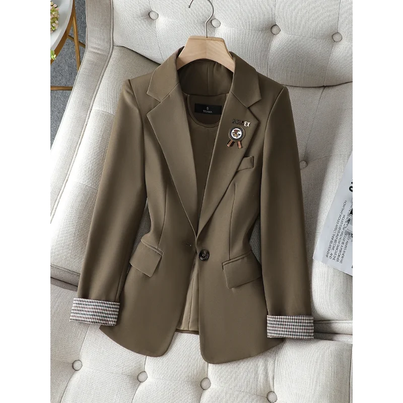 

Women Casual Blazer Coat Black Brown Khaki Ladies Long Sleeve Single Button Solid Jacket Female Office Streetwear