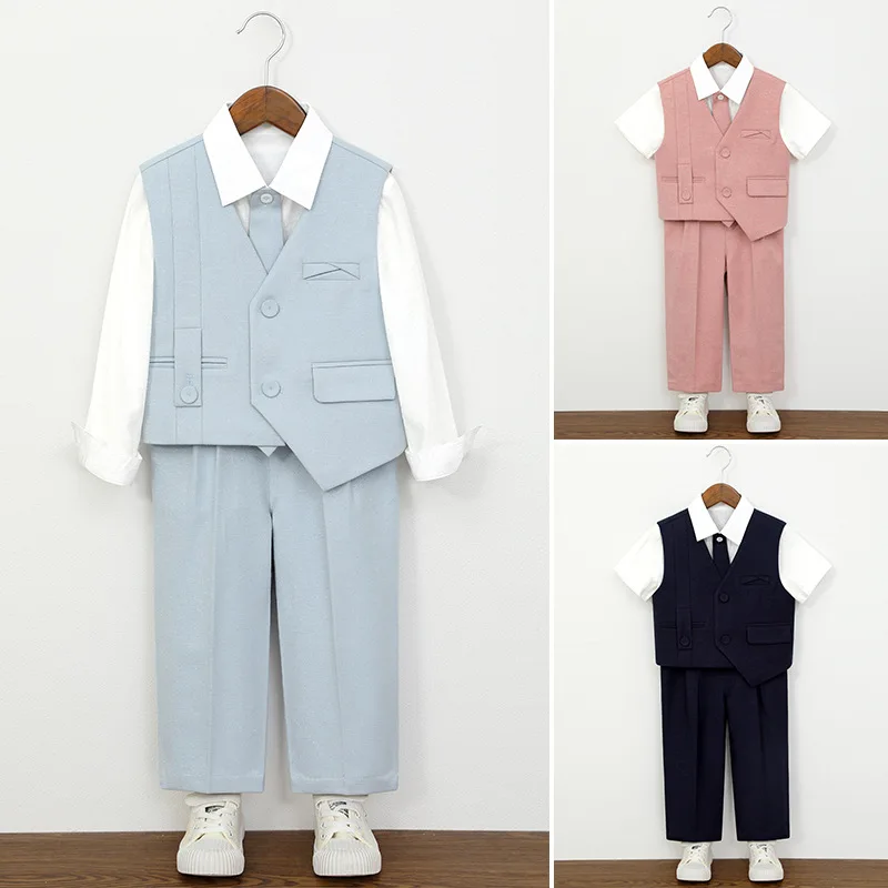 

School Boys Formal Suit Set Gentleman Vest Pants Shirt for Wedding Birthday Party Graduation Kids Toddler Classic Dress Outfit
