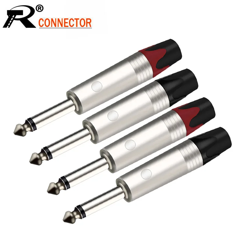 2 pçs plugue banhado a ouro mono profissional 2 pólo 6.35mm 6.3mm jack plug conector para microfone microfone guitarra