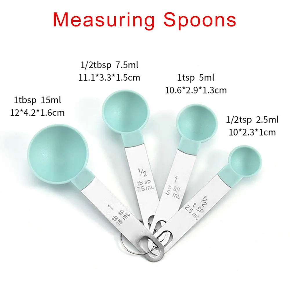 Conjunto De Colher De Medição De Aço Inoxidável, Ferramentas de cozimento, Handle Measuring Cup com Escala, Gadgets de cozinha, 4pcs