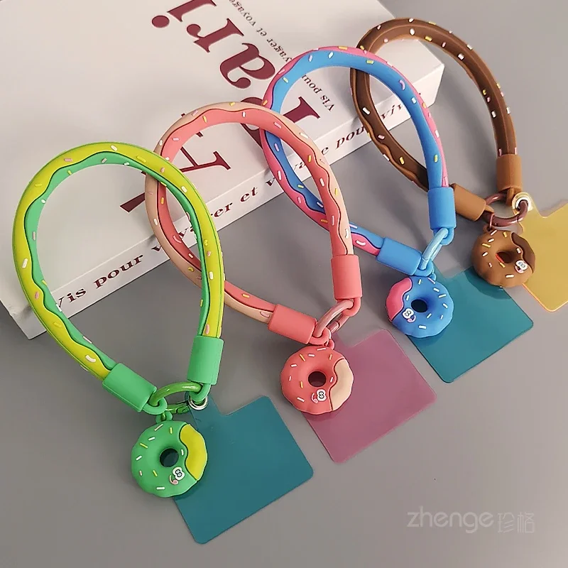 Phone Lanyard Short Wrist Strap Silicone Donut Pendant Clip Style Phone Case Universal Detachable Bracelet Silicone Phone Strap