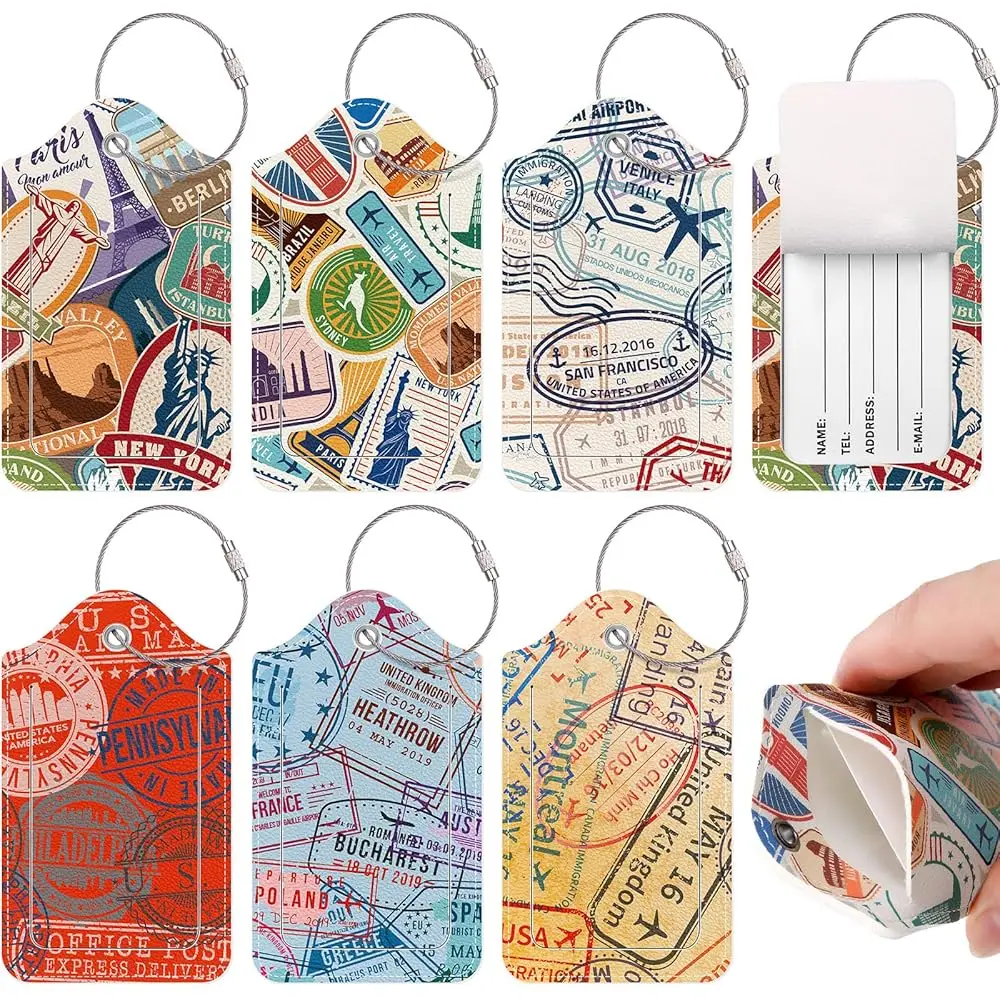 

Free Shipping6 Pack Travel Stamp Luggage Tags for Suitcases Bulk Funny Luggage Tags PU Leather Suitcase Label with Loop Travel P