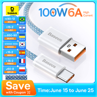 Baseus 100W USB A To USB C Cable USB-C Fast Charging Charger Wire Cord For Huawei Samsung Xiaomi Type-C USBC Cable