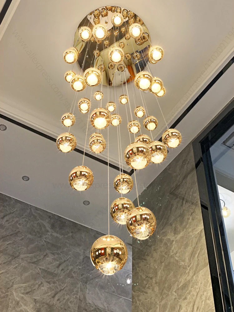 

Villa Pendant Lights Staircase Long Cable Hanging Ball Chandelier Restaurant Bar Indoor Decorative High-Level Suspended Lighting