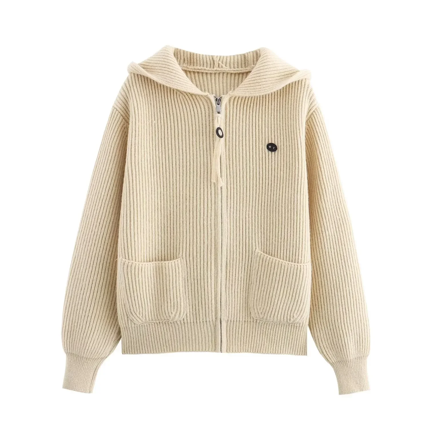 ZA Cross-Border Women's Fashionable Knitted Sweater Jacket New Style European And American Trend Thick Needle Hooded Core-Spun Y