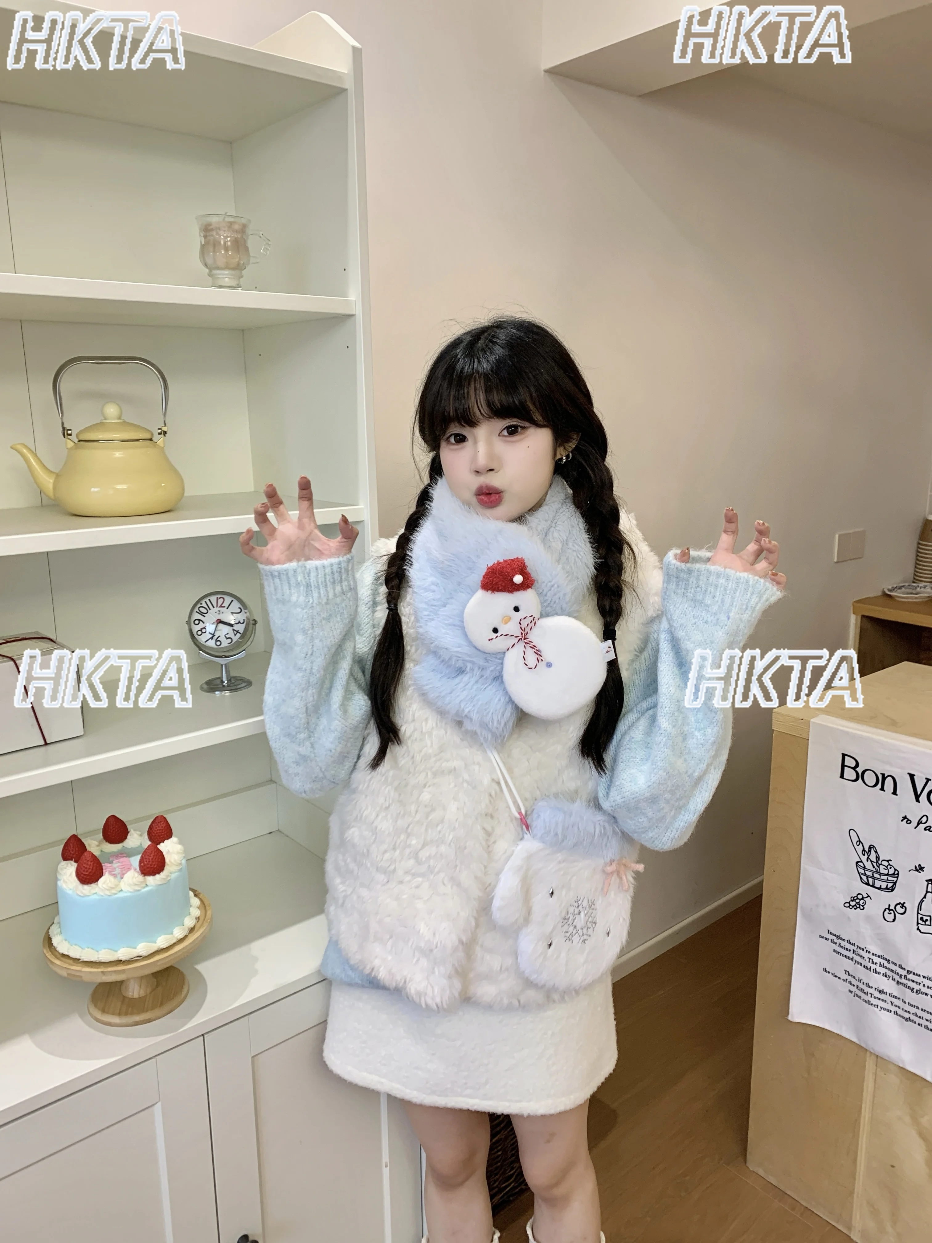 2025 الحلو لوليتا المطرزة الكرتون أفخم وشاح قفازات حقيبة حقيبة ساعي شتاء دافئ لطيف جديد عيد الميلاد السنة الجديدة وشاح المرأة