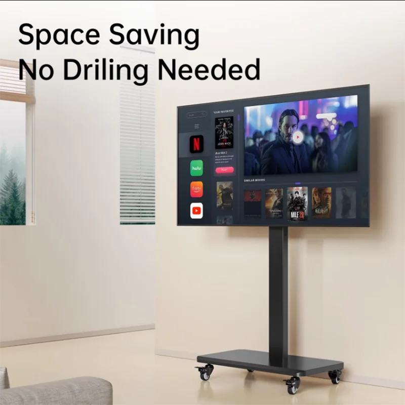 Mobile TV Floor Stand Rolling TV Cart with Wheels for 90° Rotation 32-65 In Portable FloorTrolley with Shelf Height Adjustable