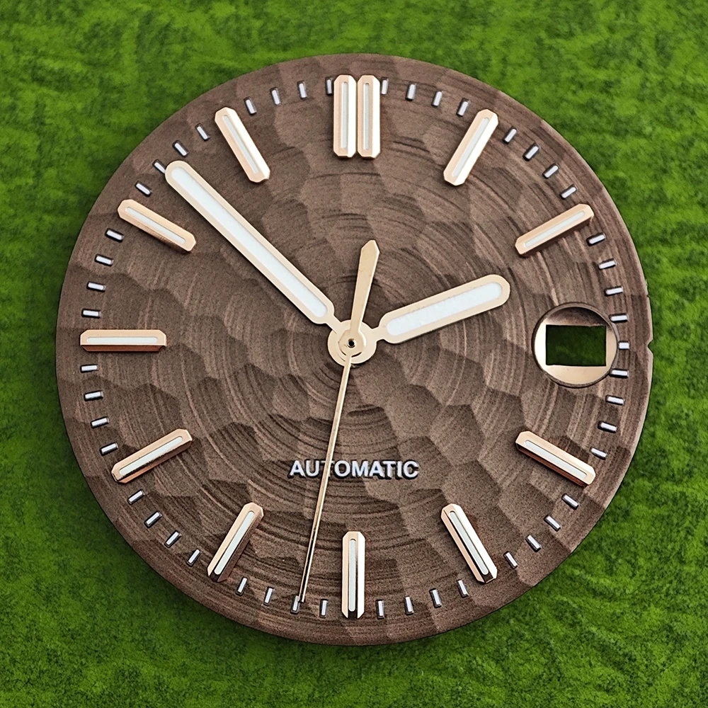 28.5cm ハニカムテクスチャ DIY 腕時計文字盤 グリーン夜光文字盤 NH35/NH36 機械式ムーブメント腕時計改造アクセサリー