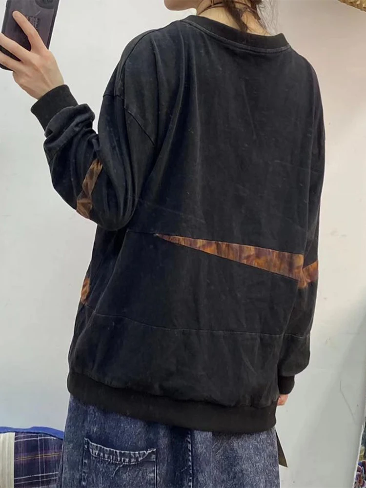 Amax LuluE 2025, herfst dames klassieke losse bedrukte vintage hoodies damesmode patchwork sweatshirts vrije tijd elegante kleding