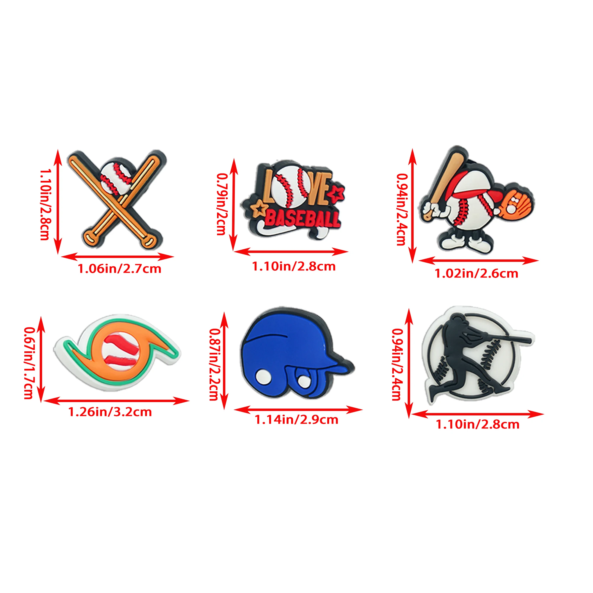 32 pcs/lot Baseball Shoe Charms - Featuring Cap, Ball, Bat & Glove Designs Shoe Decorations Shoe