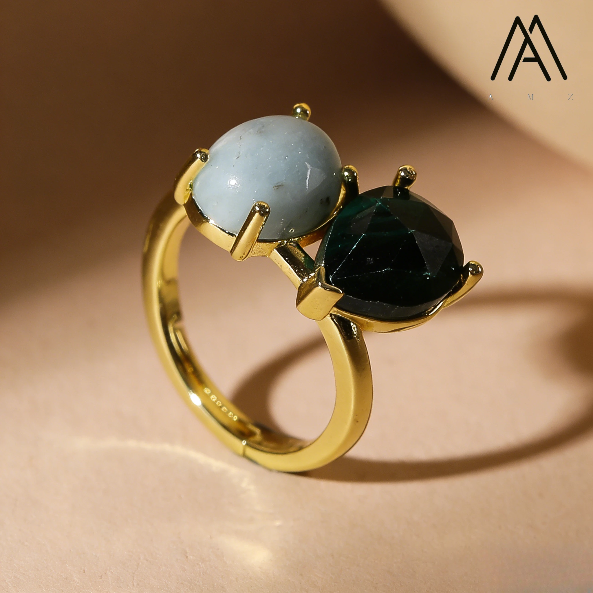 

Romantic Natural Aquamarine Ring Mixed Crystal Gemstone Ring Labradorite jewelry Adjustable for Wedding Anniversary Engagement