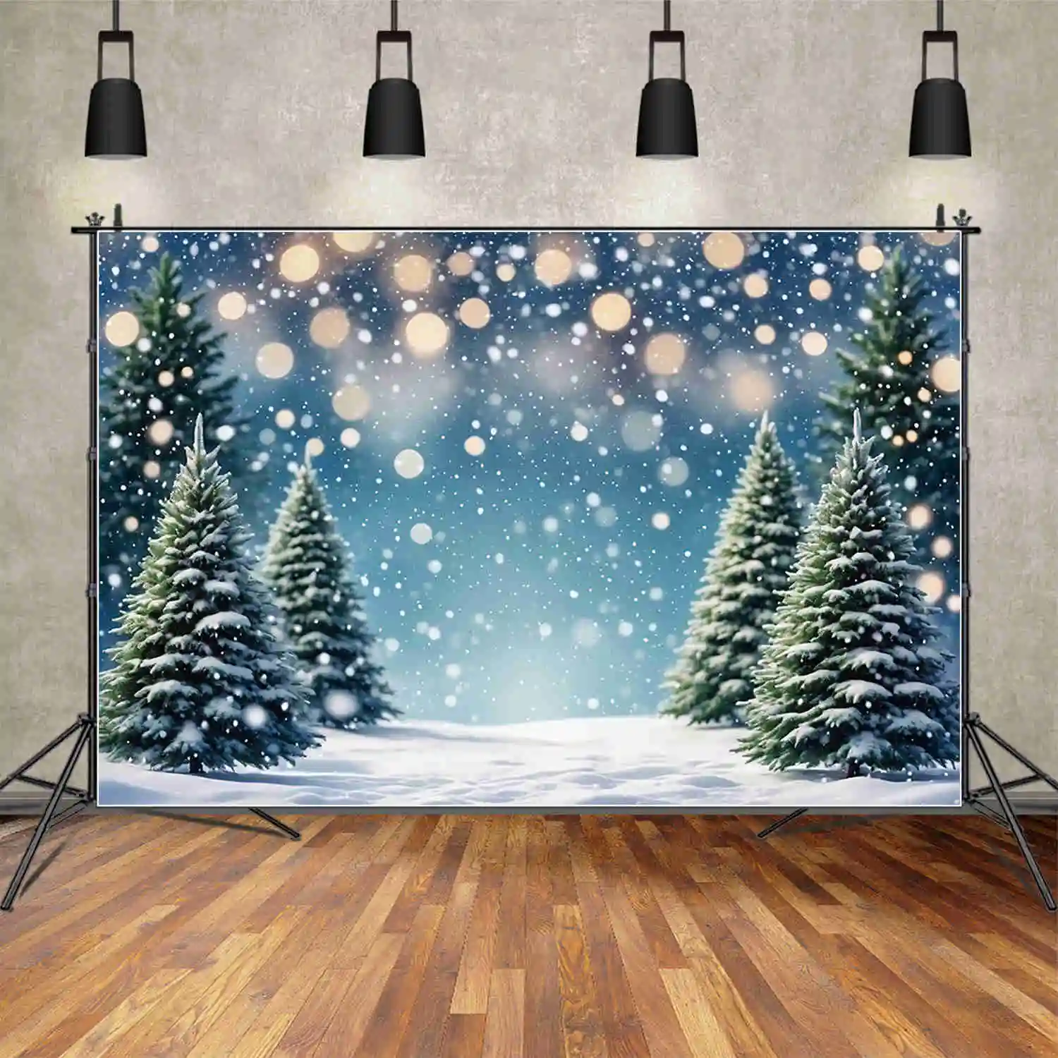 

MOON.QG Winter Forest Backgrounds Christmas Green Blue Pine Trees Snow Field Backdrops Custom Party Decorations Photo Zone Props