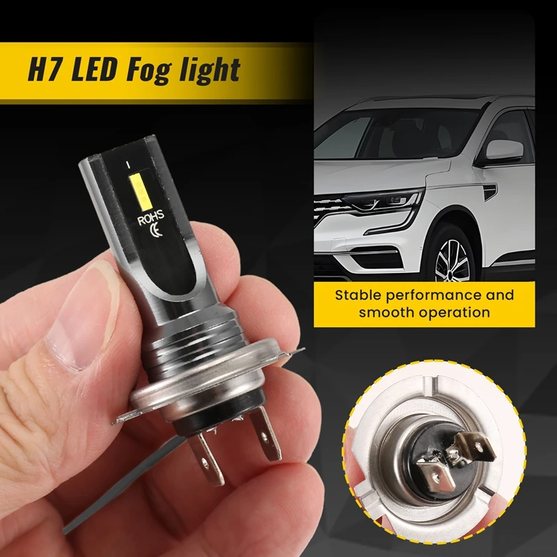 ●2Pcs Car H7 LED Bulbs Head Light Lamp White 6000K 80W CSP Chip 6SMD Motorcycle Fog Lamp 1860 16000LM Running Light-A57M