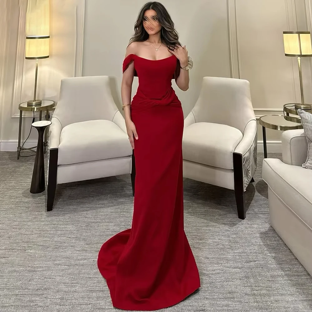 

Elegant Evening Dresses Red Off the Shoulder Sweep Train Wedding Party Gown Customized Prom Dresses for Special Occasion 2025