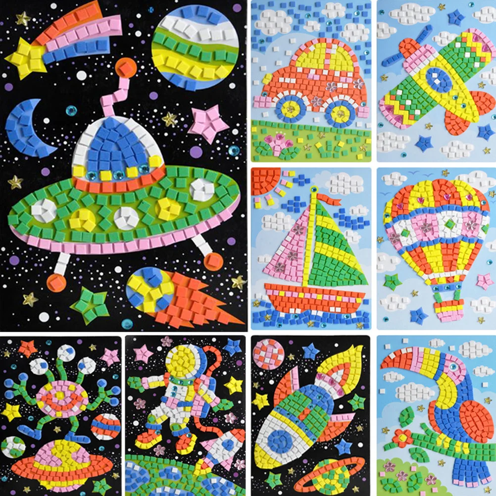 6 uds pegatinas de mosaico 3D Diy calcomanías de cristal de dibujos animados artesanía educativa rompecabezas para niños suministros de juego de coordinación mano-ojo