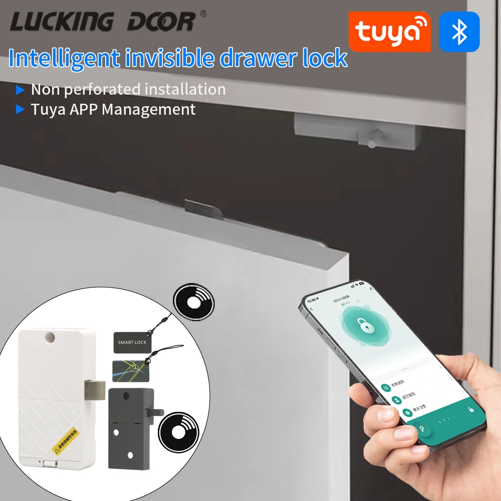 

Electric Tuya Smart Invisible Lock Biometric Drawer Lock App Keyless Unlock Smart Door Lock for Drawer Cabinet Locker Furniture