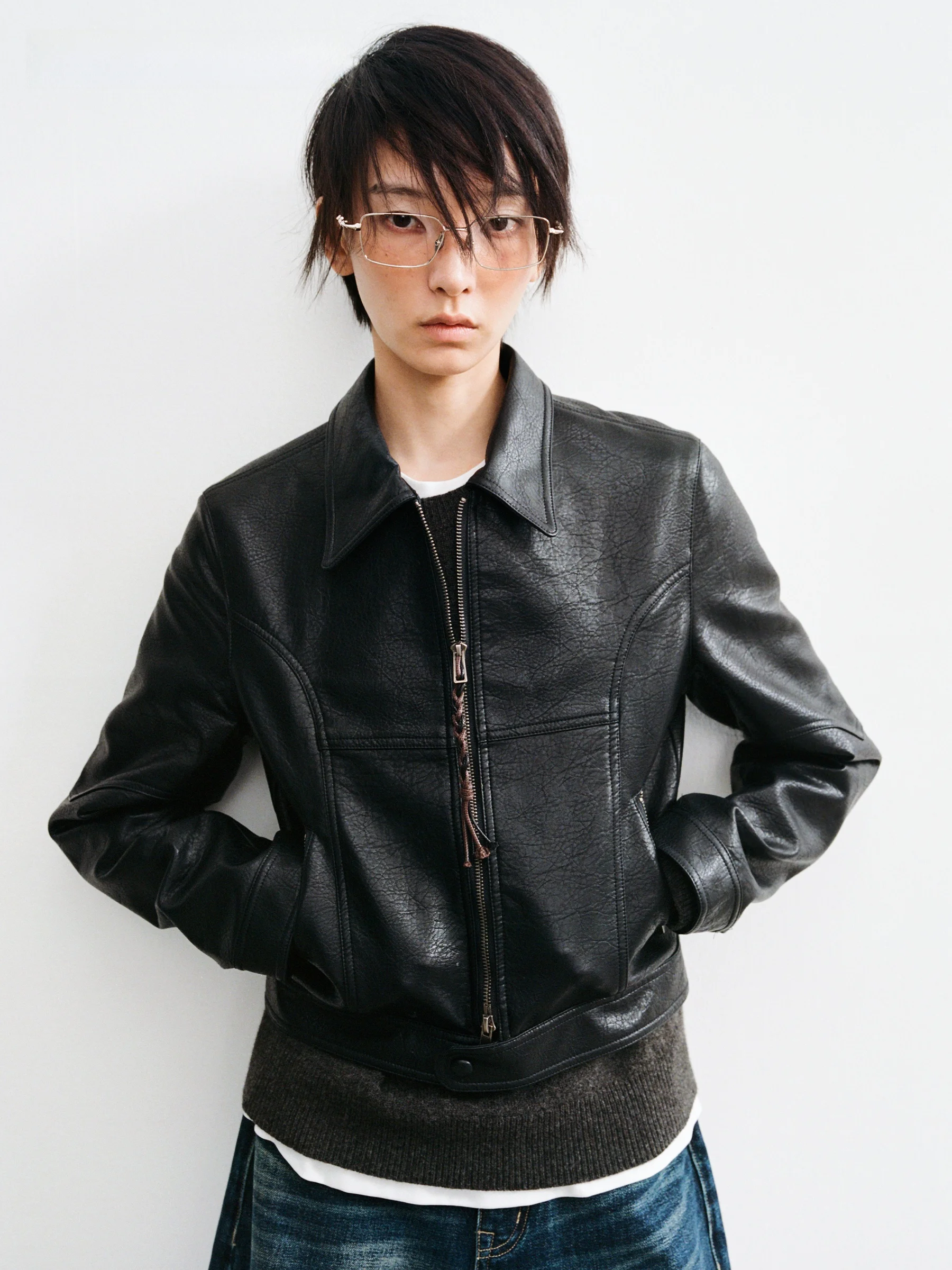 

Легкая ретро-куртка Verno из экокожи с элементами ручной работы, на молнии, с длинными рукавами, для повседневного использования