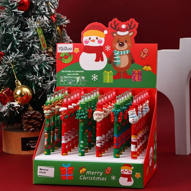 

Christmas 36Pcs Gel Pen Cartoon Set Resin Patch 0.5Mm Black Press The Pen Cartoon St Head Students Learn Stationery Holiday Gift