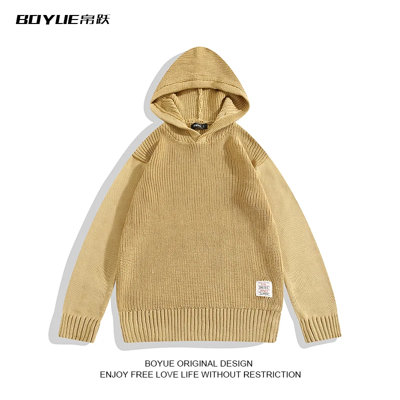 

Men's Solid Color Simple Long-sleeved Hooded Swearshirts Autum Winter Trendy Brand Street Warm Casual Loose Pullovers Knitwear