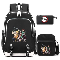 3Pcs/set Anime Demon Slayer Bookbag Teenagers Student Schoolbag Boy Girl Large Capacity Backpack Rucksacks Back To School