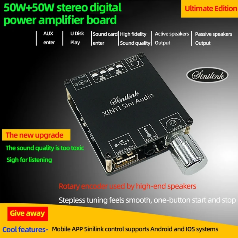 

Bluetooth-compatible Amplifier Board 50W+50W Output Power for DC 6-24V Password BT 5.0 AMP Board for Drop Shipping