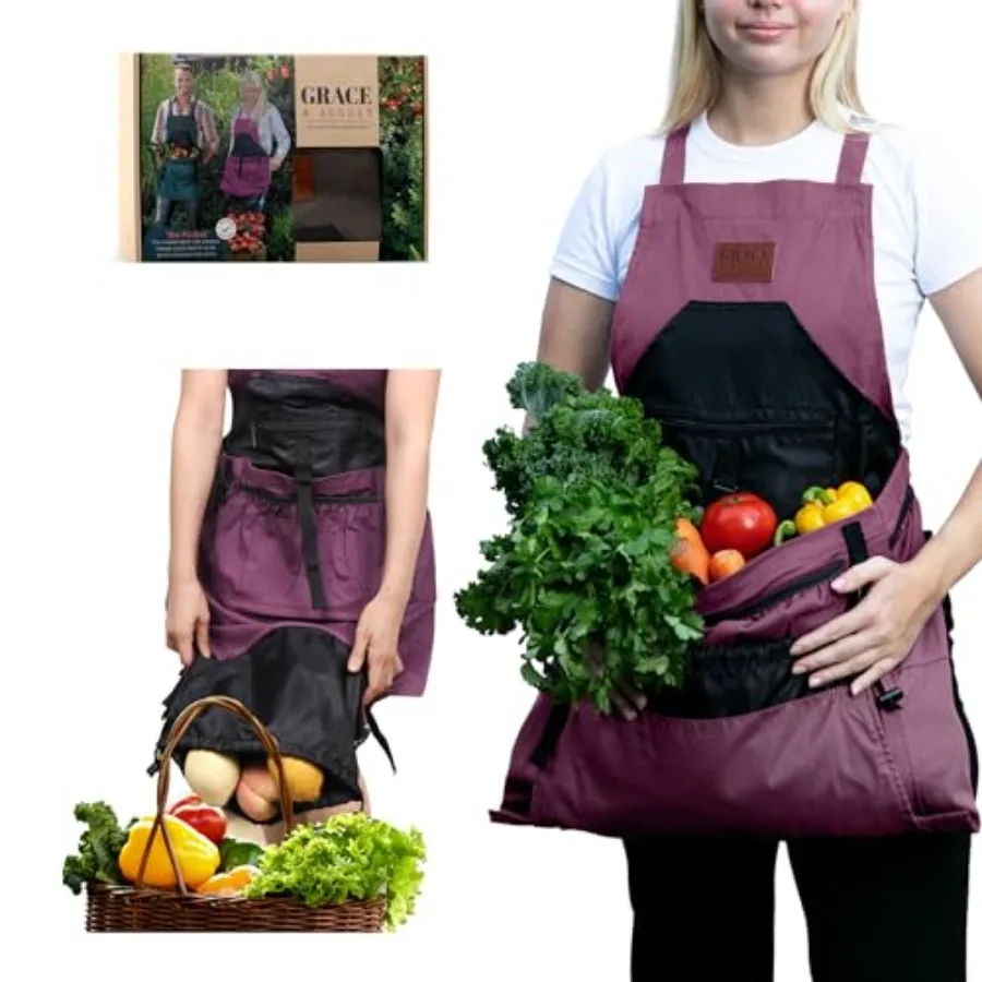 

Gardening Apron with Pockets for Women and Men - Garden Apron 7 Pockets and Internal Drawstring Bag - Great Gift