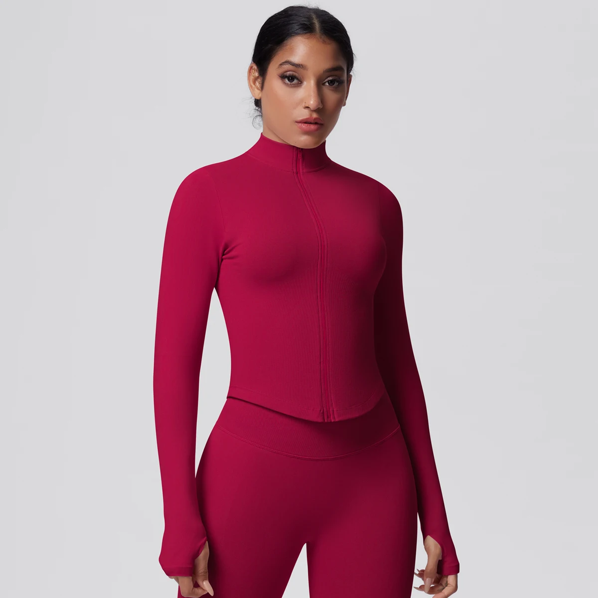 Quick-Dry Solid Color Yoga Zipper Long Sleeves Sports Top Slim Casual Breathable Yoga Coat Women Fitness Yoga Gym Sports Top