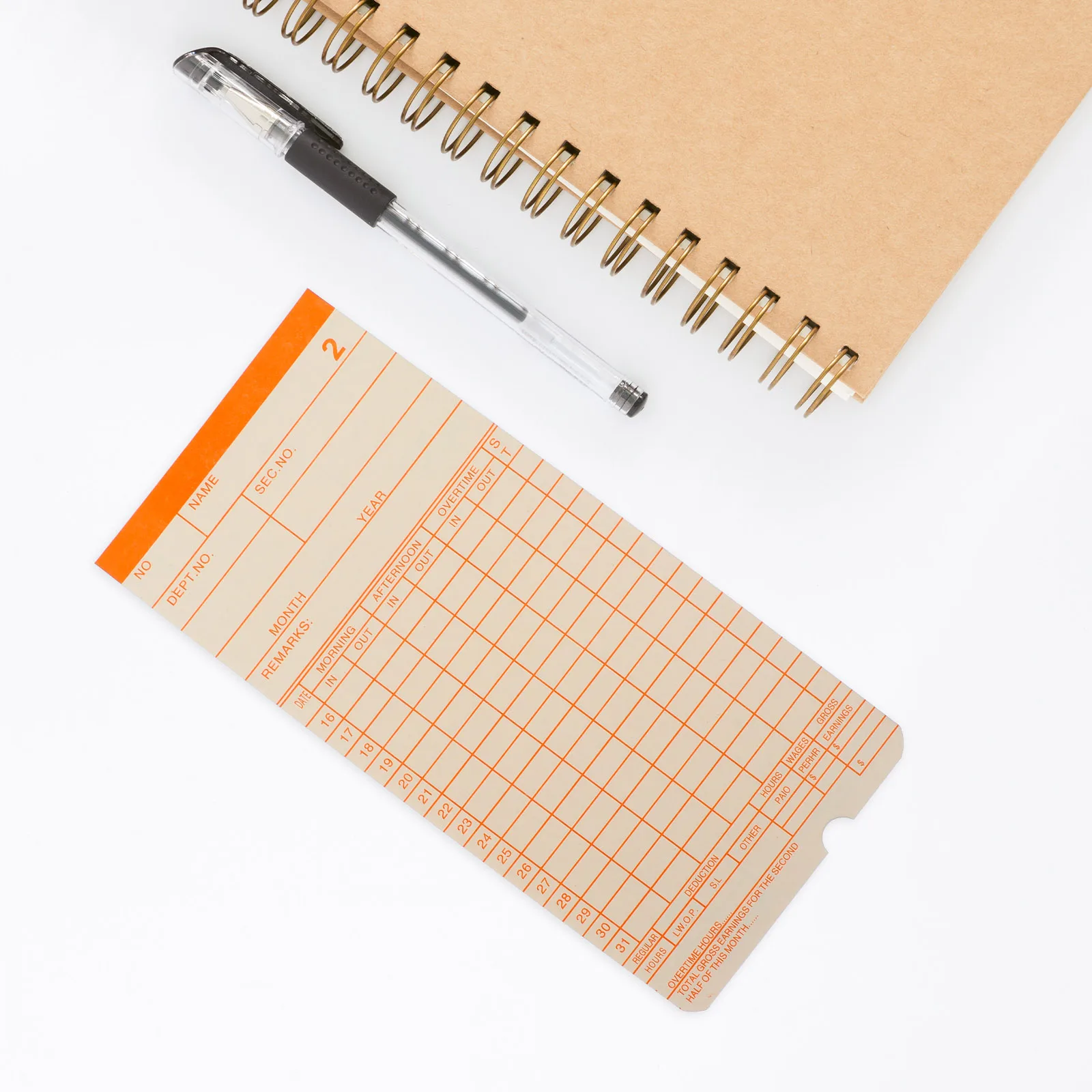 Tarjeta de tiempo de formato semanal de asistencia para uso en almacén de oficina Tarjetas de reloj mensuales Fábrica de tarjetas de papel de doble cara