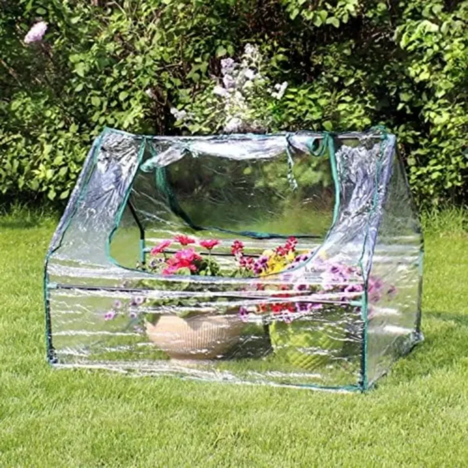 Outdoor Portable Mini Greenhouse Tent with 2 Zippered Side Doors and Iron Tube Frame - Clear - 4' x 3'