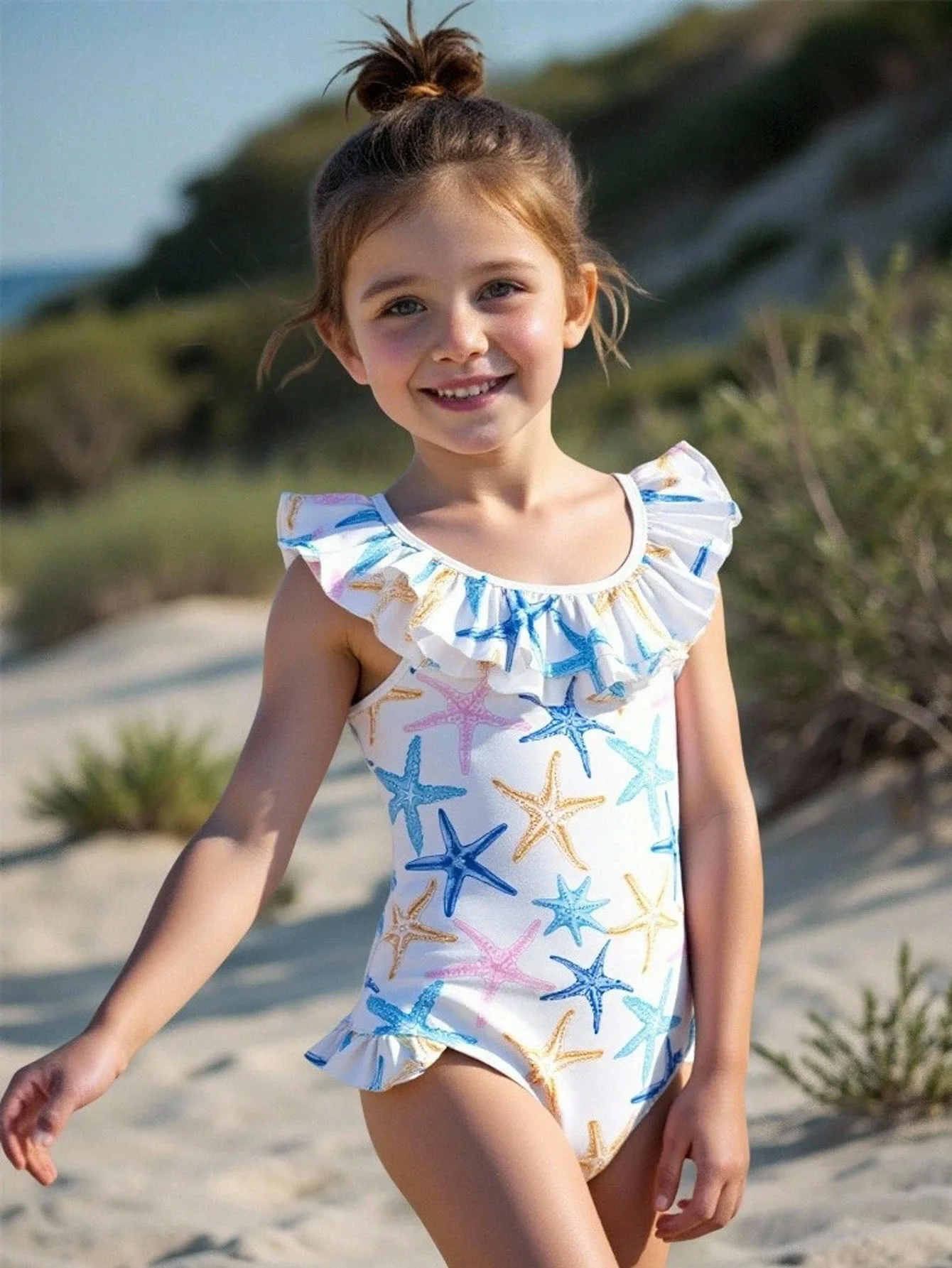 

One Piece Swimsuit for Girls Trendy Starfish Swimwear for Kids 2026 New Rash Guard Beachwear Beach Bathing Suit UPF 50 +
