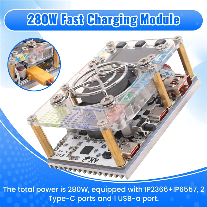 AED5-PD3.1 140W + 140W/280W Modul Pengisian Cepat 0.96 Inci Li/Li-Iron 21700/18650 2S/3S/4S/5S/6S DIY Power Bank Motherboard XT30