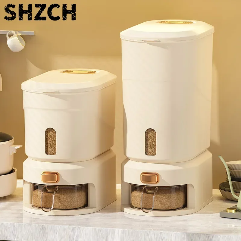 Food Grade Rice Container with One-Touch Dispenser - Airtight Kitchen Grain Bin for Rice, Flour & Dry Food, Moisture & Bug Proof