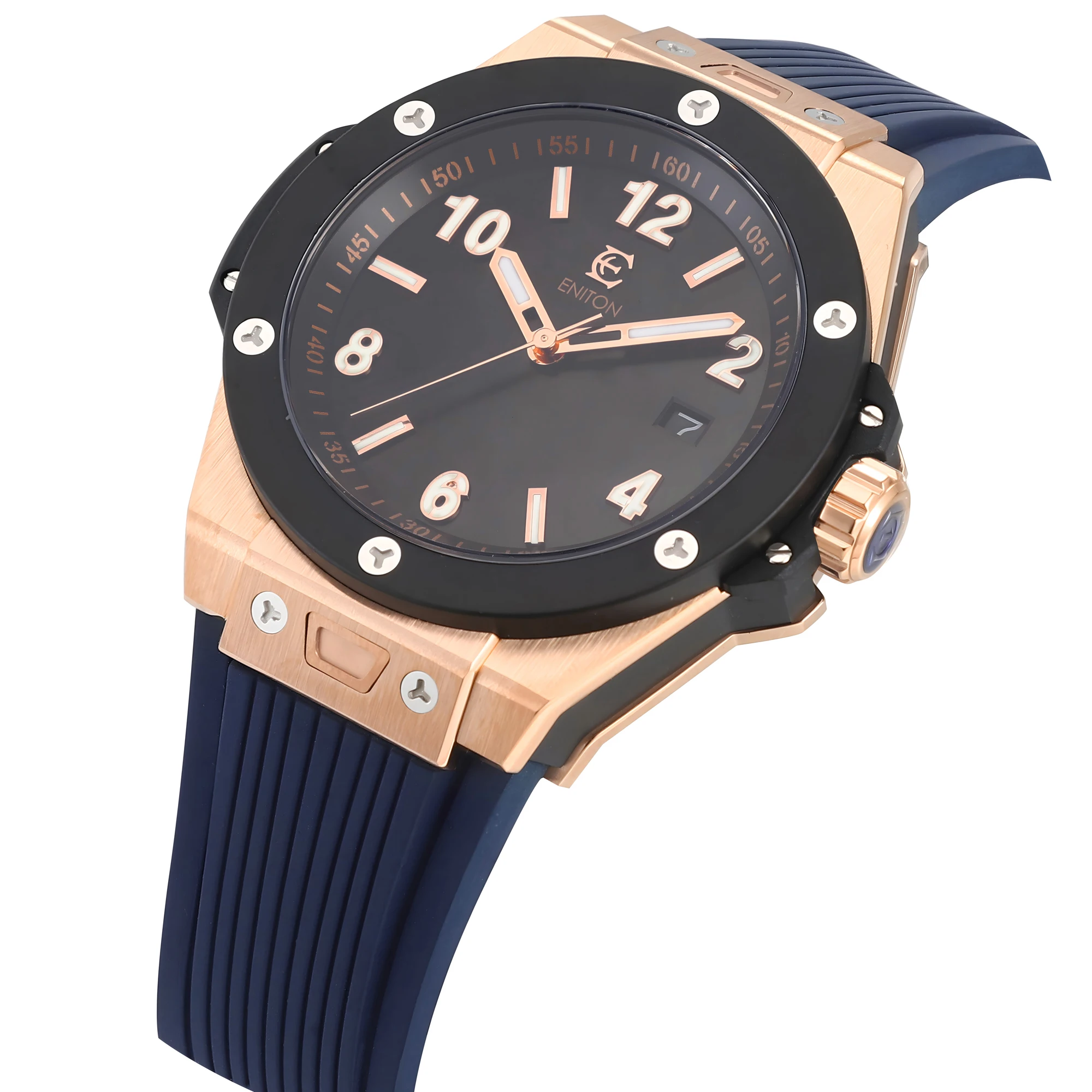 ENITON Mechanical Wristwatches FKM Band Stainless Steel 316L NH35 Movement Automatic Watch 5ATM Rose Golden Men Fashion Watch