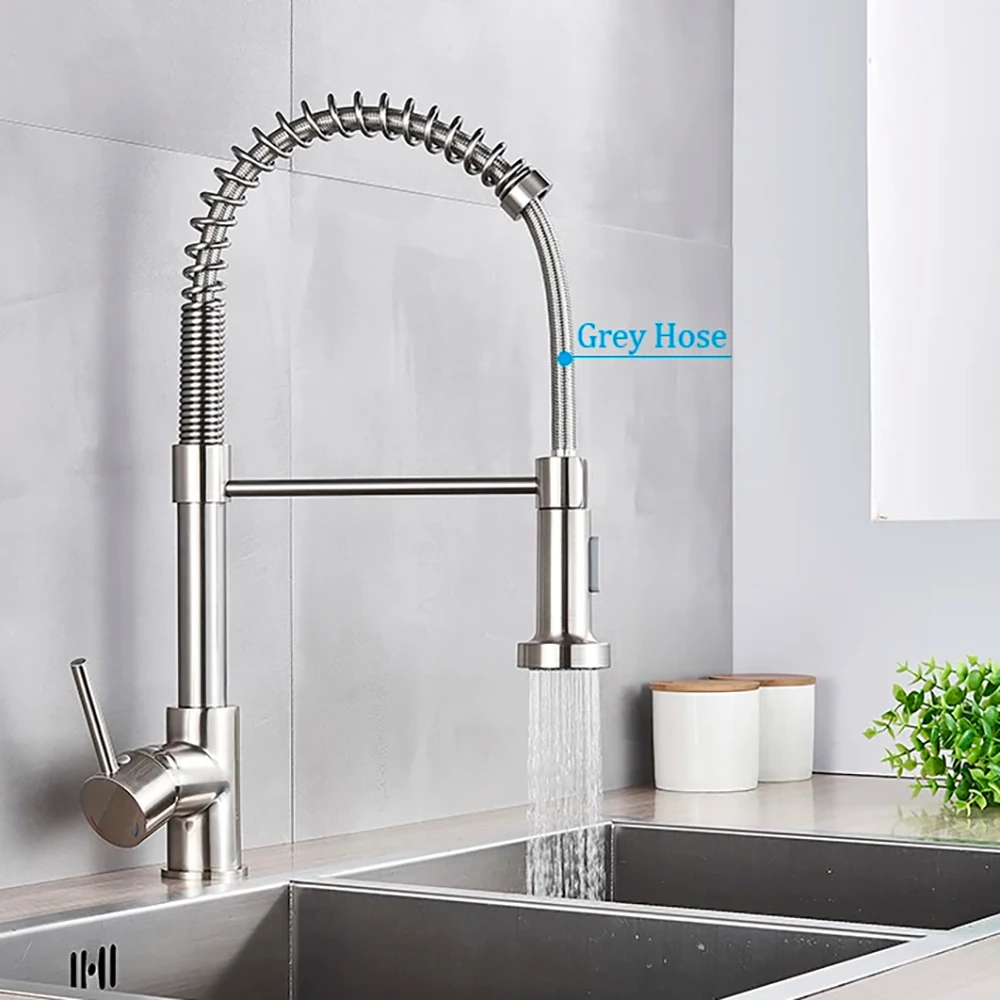 

US Ship Kitchen Sink Faucet Spring Pull Down Stream Spray Sink Basin Faucets Cold and Hot Water Tap Stainless Steel Mixer Tap