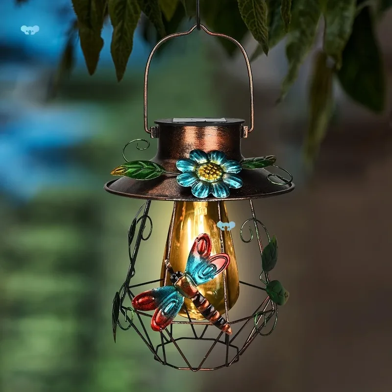 

1pc Solar Hanging Light With Metal Dragonfly Decorative