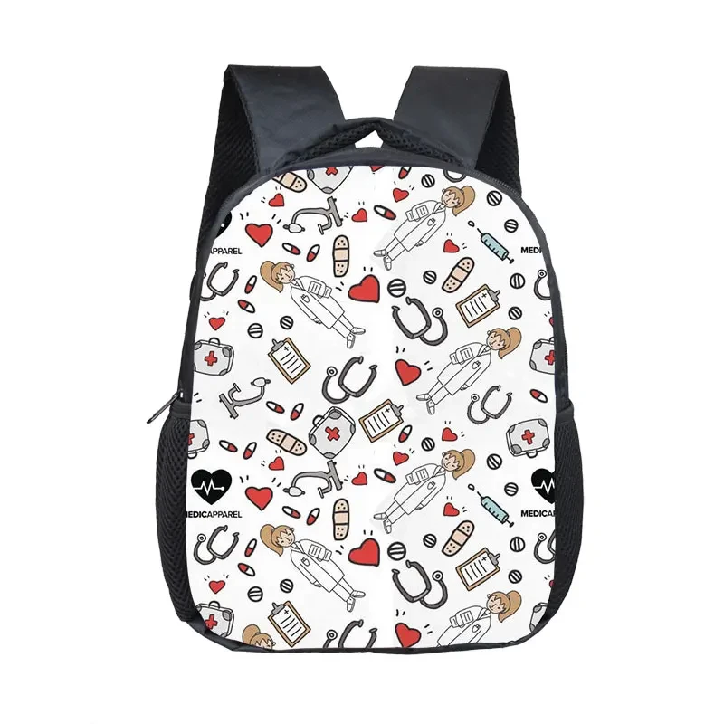 Interrupteur sac à dos imprimé uniforme pour médecin et infirmière, sacs d'école pour enfants, stéthoscope médical, seringue, sac de maternelle pour enfant, petit sac pour tout-petits