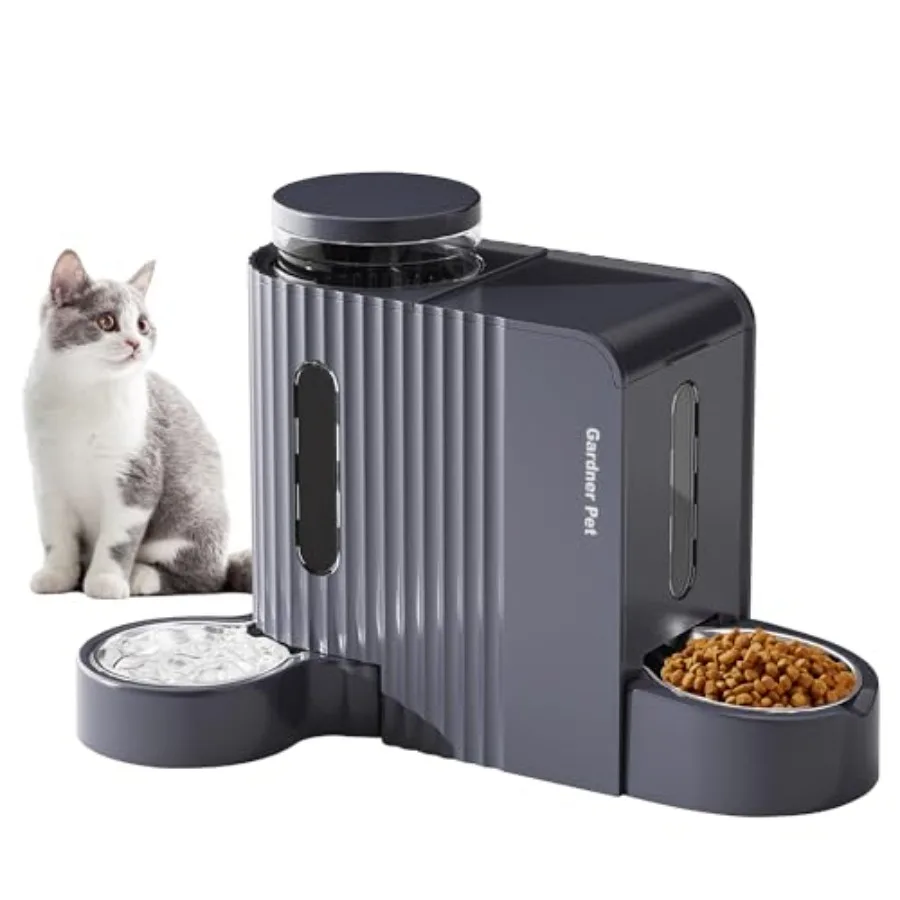 

Automatic Gravity Cat Food Feeder and Water Dispenser Stainless Steel Two-in-One Set Large Capacity Dispenser for Pets Dogs, Pu