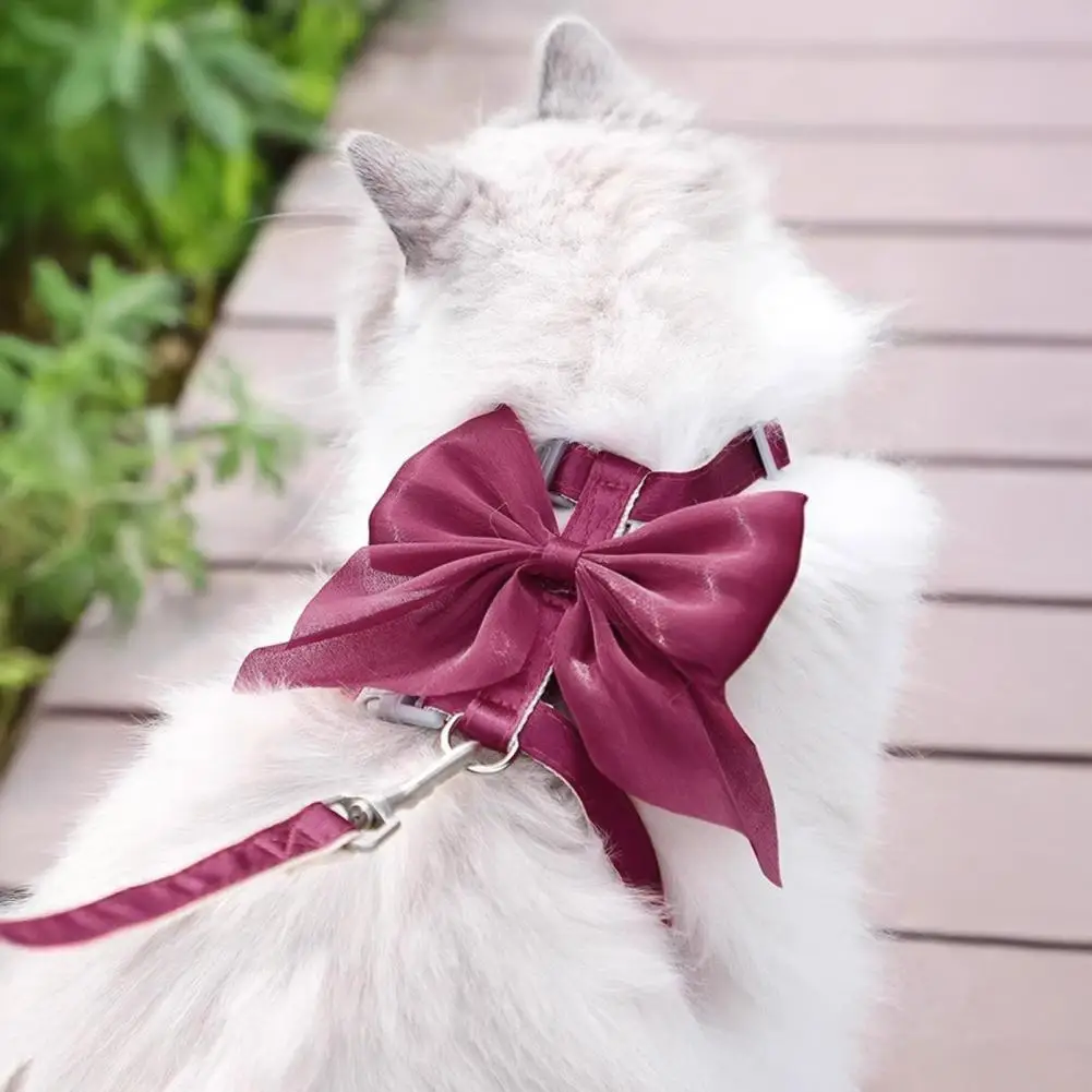 

Cute Cat Walking Harness Adjustable Soft Kitten Harness Glossy with Leash for Kittens Adult Cats Party Outdoor Walks
