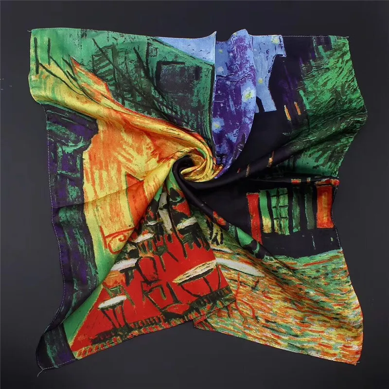 Van Gogh Oil Painting Square Scarves New Silk Scarf Bandanna Women Scarf Fashion Head Neck Tie Band Professional Neckerchief